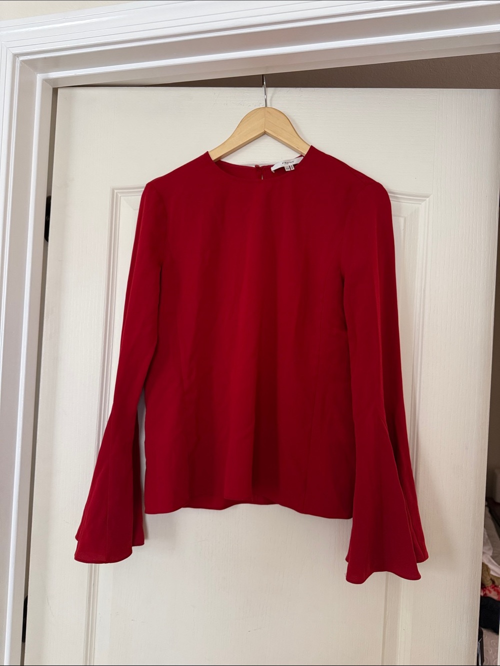 Frame Denim Red Long-Sleeve Blouse with Flared Cuffs